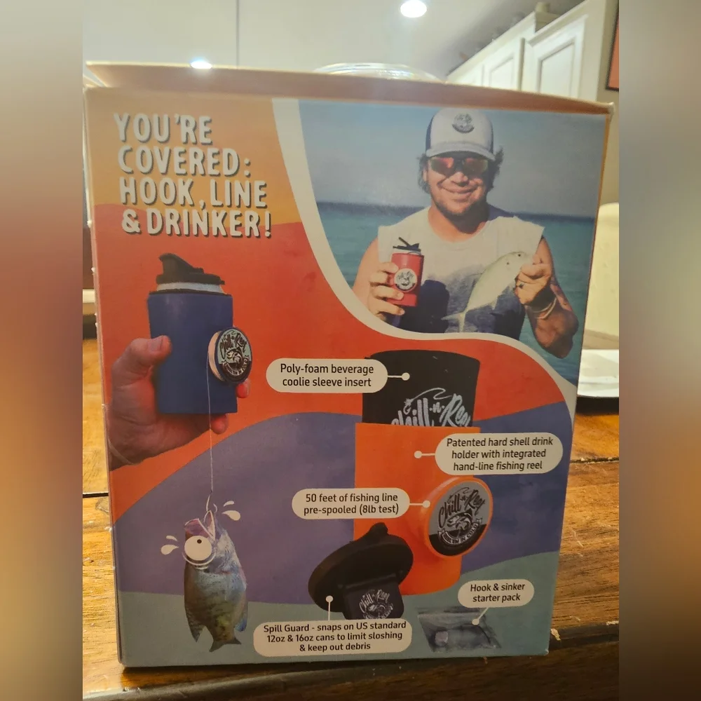 Chill-N-Reel Can Cooler Fishing Rod Shark Tank Beverage Koozie Camo NWOT - Picture 13 of 14